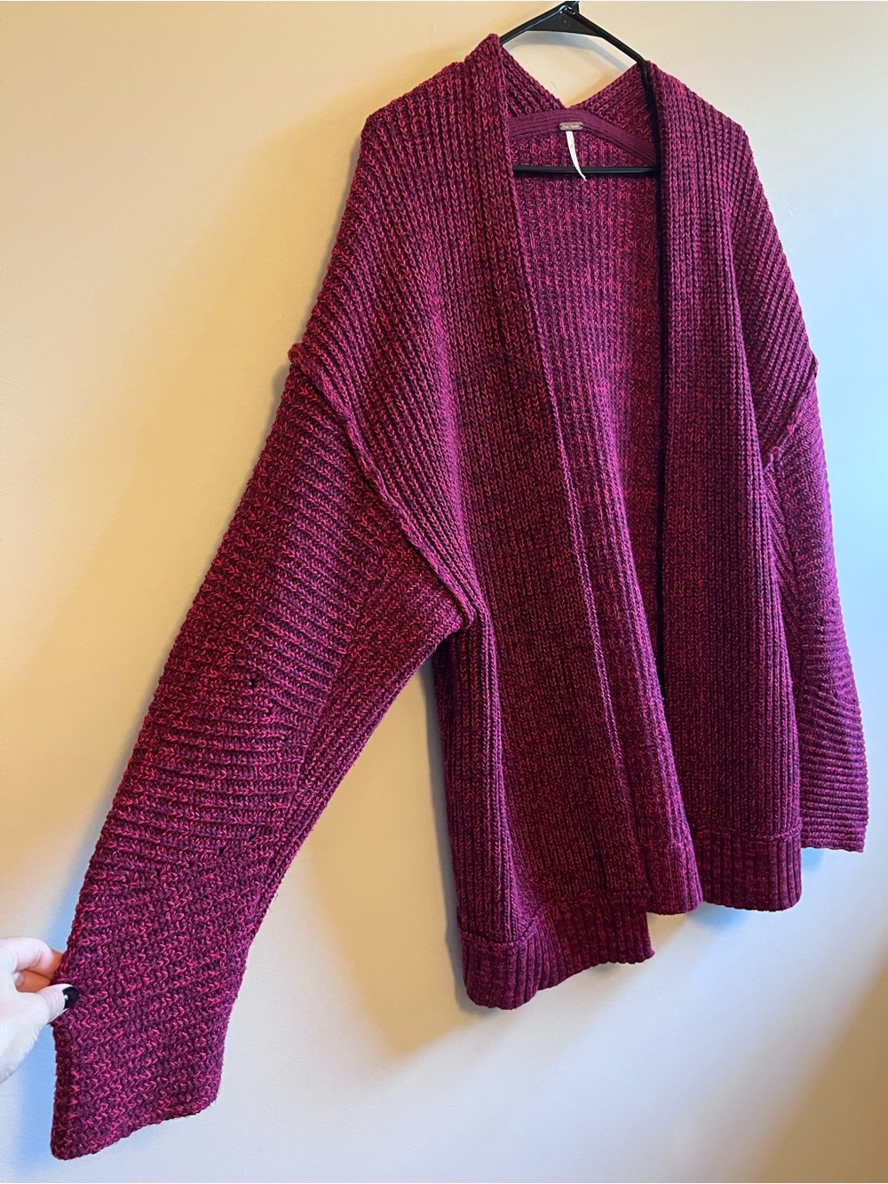 Free People Open-Front Chunky Cardigan in Burgundy - Picture 5 of 7